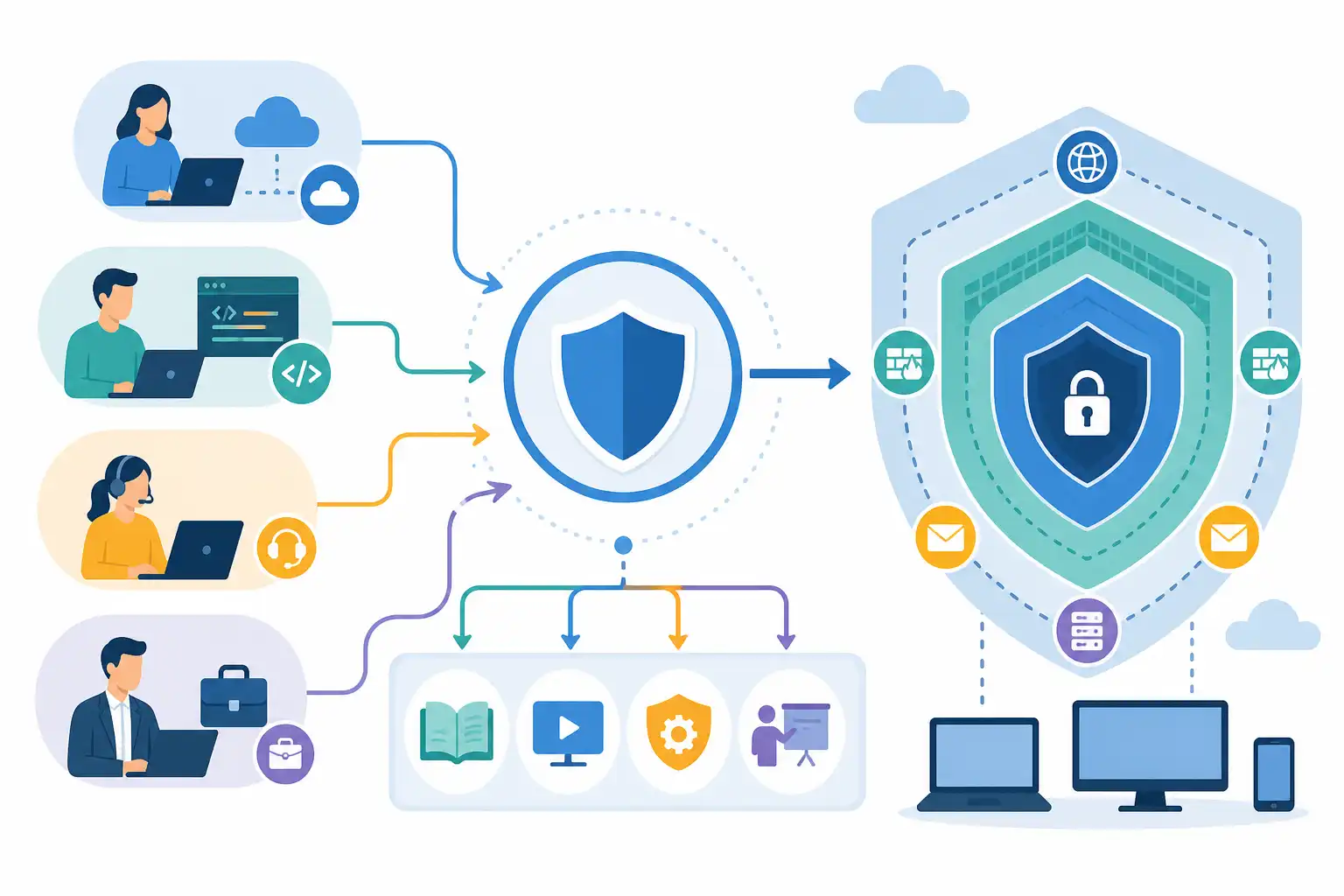 Infografik zu NIS2-Schulung für Mitarbeitende: Welche Cybersecurity-Kompetenzen Unternehmen jetzt aufbauen müssen (KI-generiert)