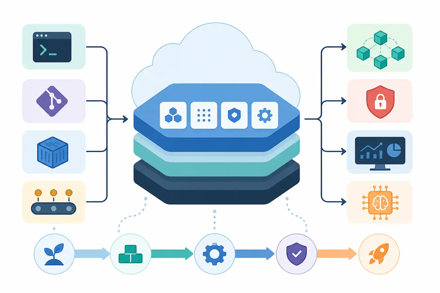 Infografik zu Platform Engineering lernen für den Quereinstieg: Kubernetes, CI/CD und KI-Workloads verstehen (KI-generiert)
