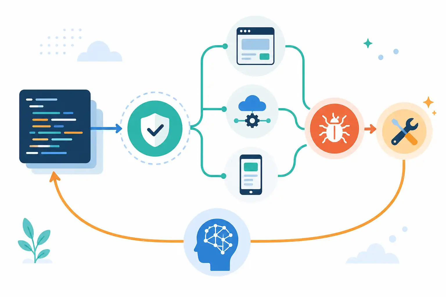 Infografik zu QA Engineer werden als Quereinsteiger: Testautomatisierung mit KI lernen (KI-generiert)